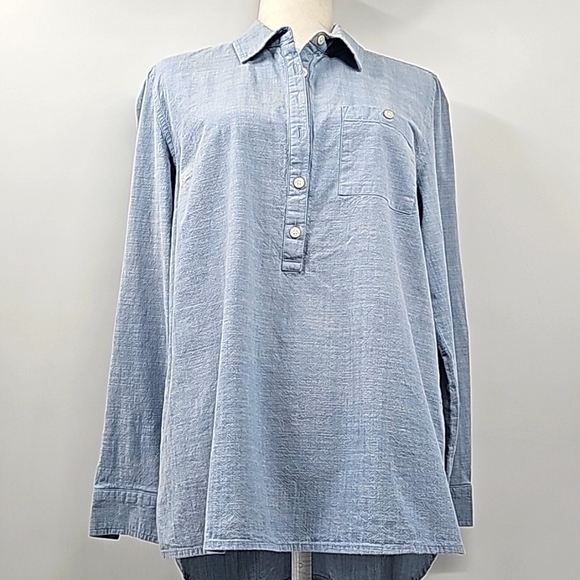 Tommy Hilfiger Blue 100% Cotton High Low Tunic Top w Collar - Picture 8 of 12
